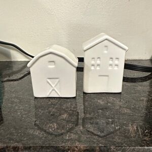 Hobby Lobby White Ceramic House and Barn Salt & Pepper Shakers